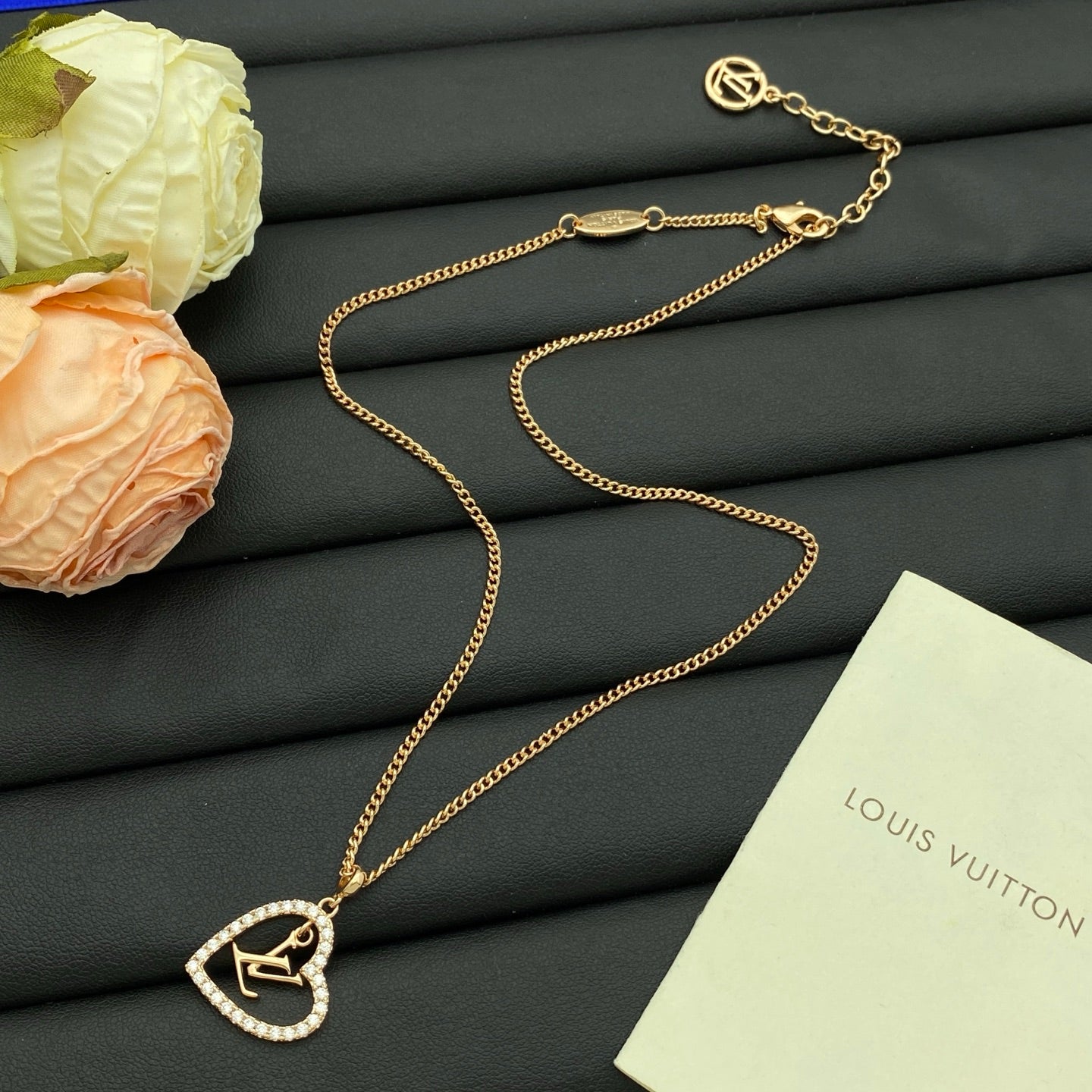 Pavé Open Heart Letter Charm Cuban Chain Necklace