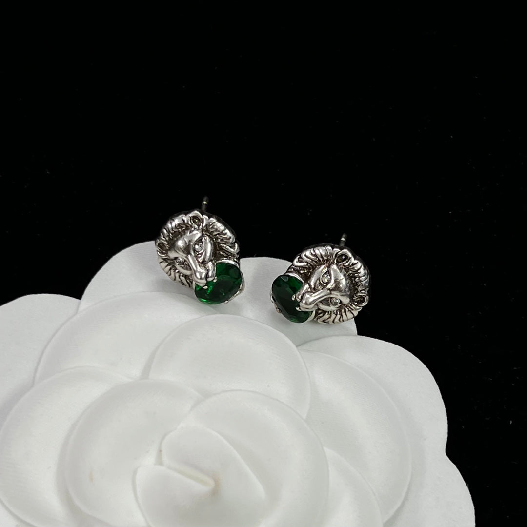 Silver Lion Head Crystal Jewelry Set