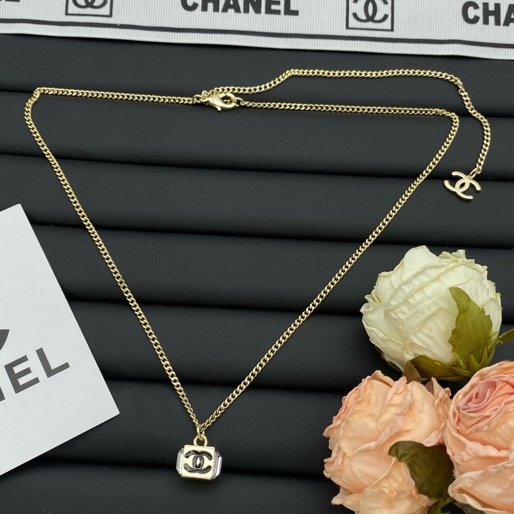 CC Logo Cube Pendant Curb Chain Necklace
