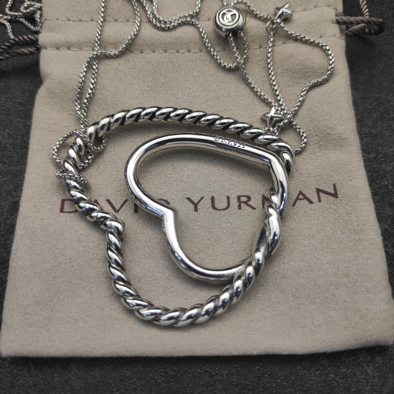 Twisted Rope Open Heart Pendant Necklace