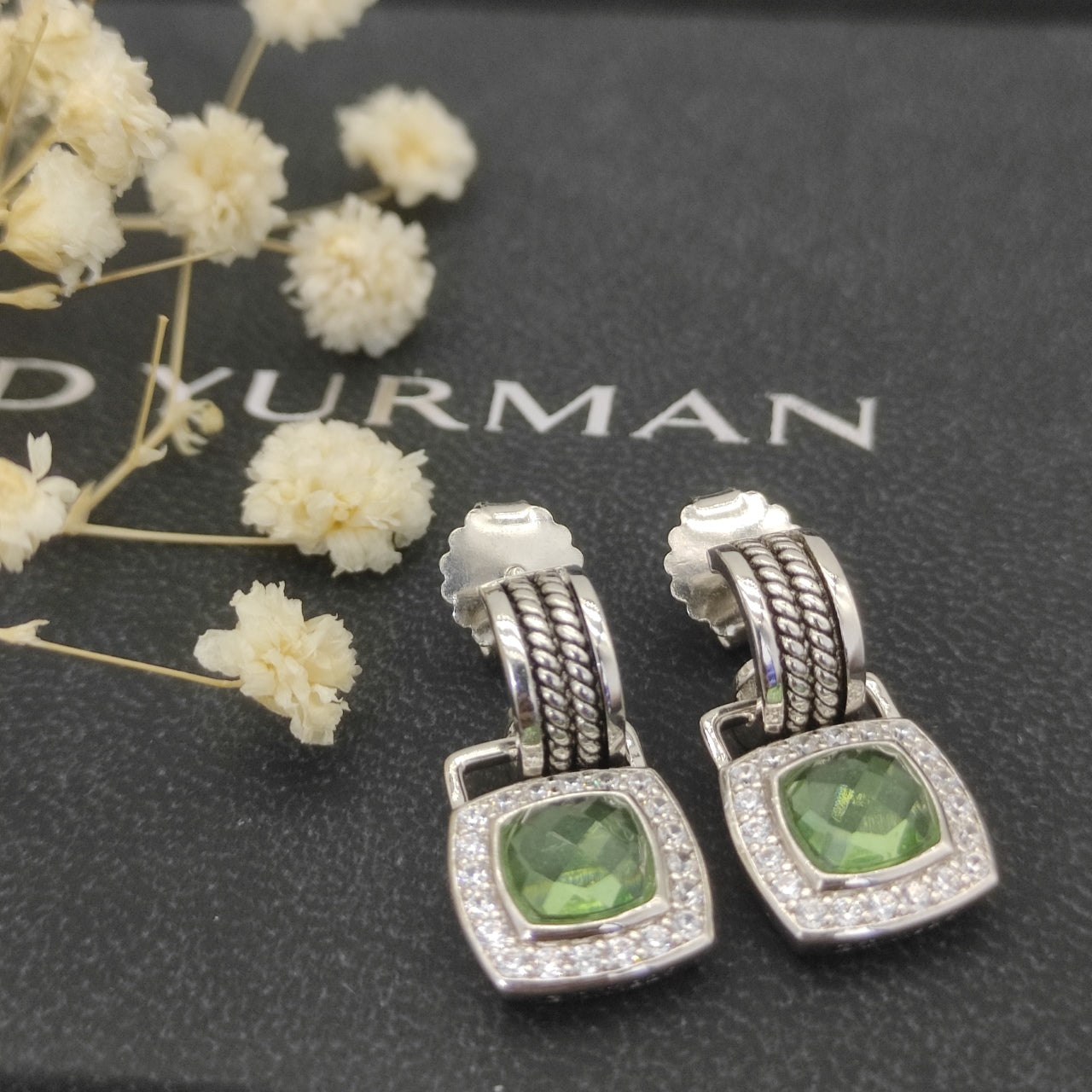 Pavé Halo Cushion Gemstone Drop Earrings