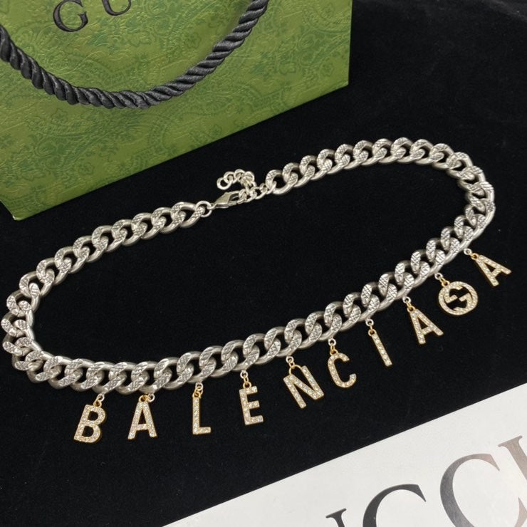 Silver Cuban Link Letter Dangle Chain Set