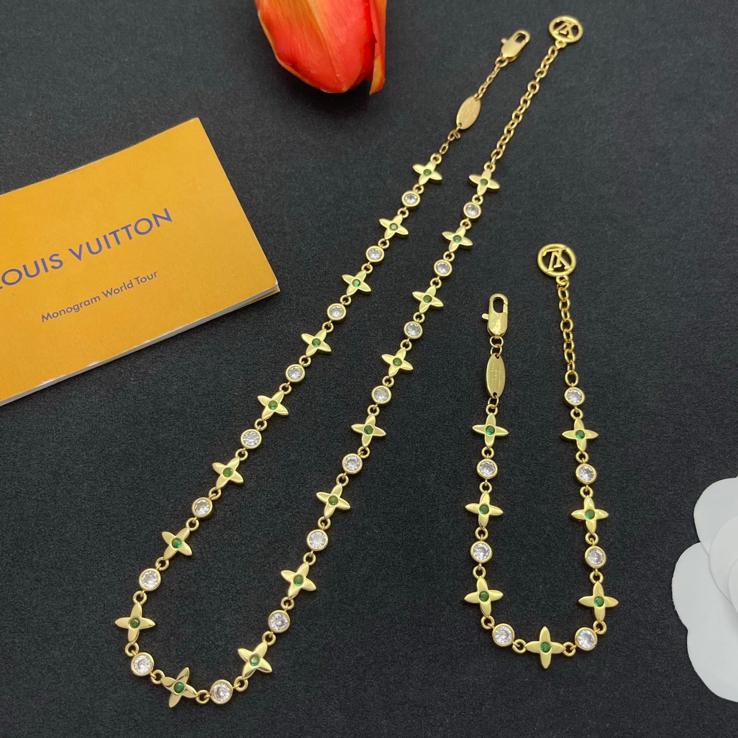 Crystal Floral Station Necklace & Bracelet Set