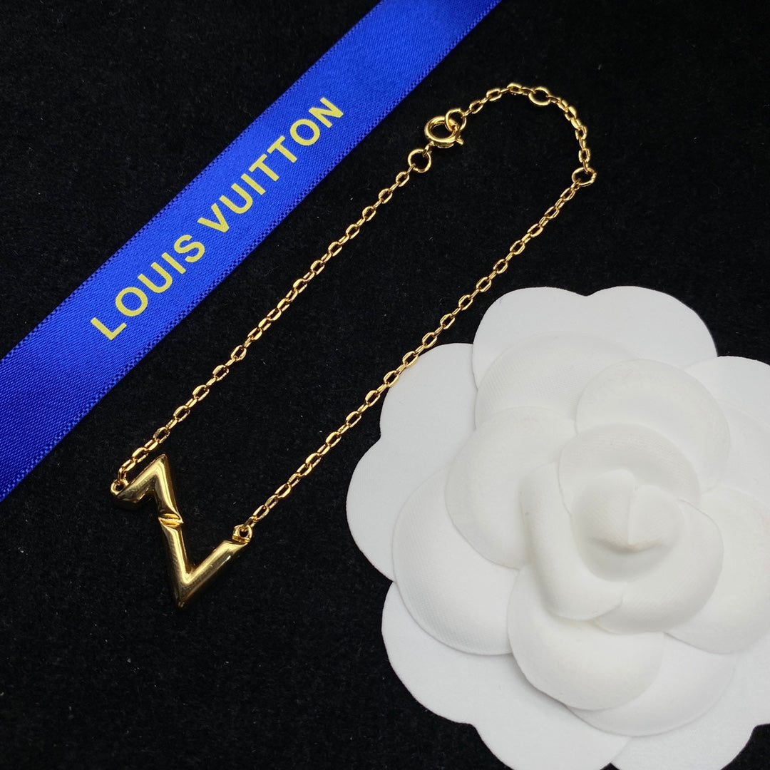 Gold V-Shape Monogram Necklace, Bracelet & Earring Set
