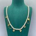 Pearl Strand Necklace with Heart & Floral Multi-Charm