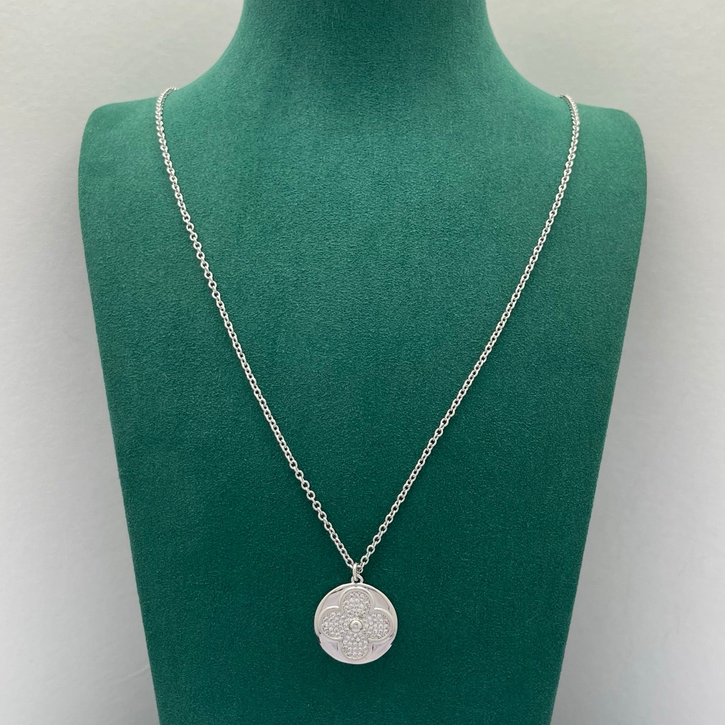 Pavé Floral Coin Pendant Necklace