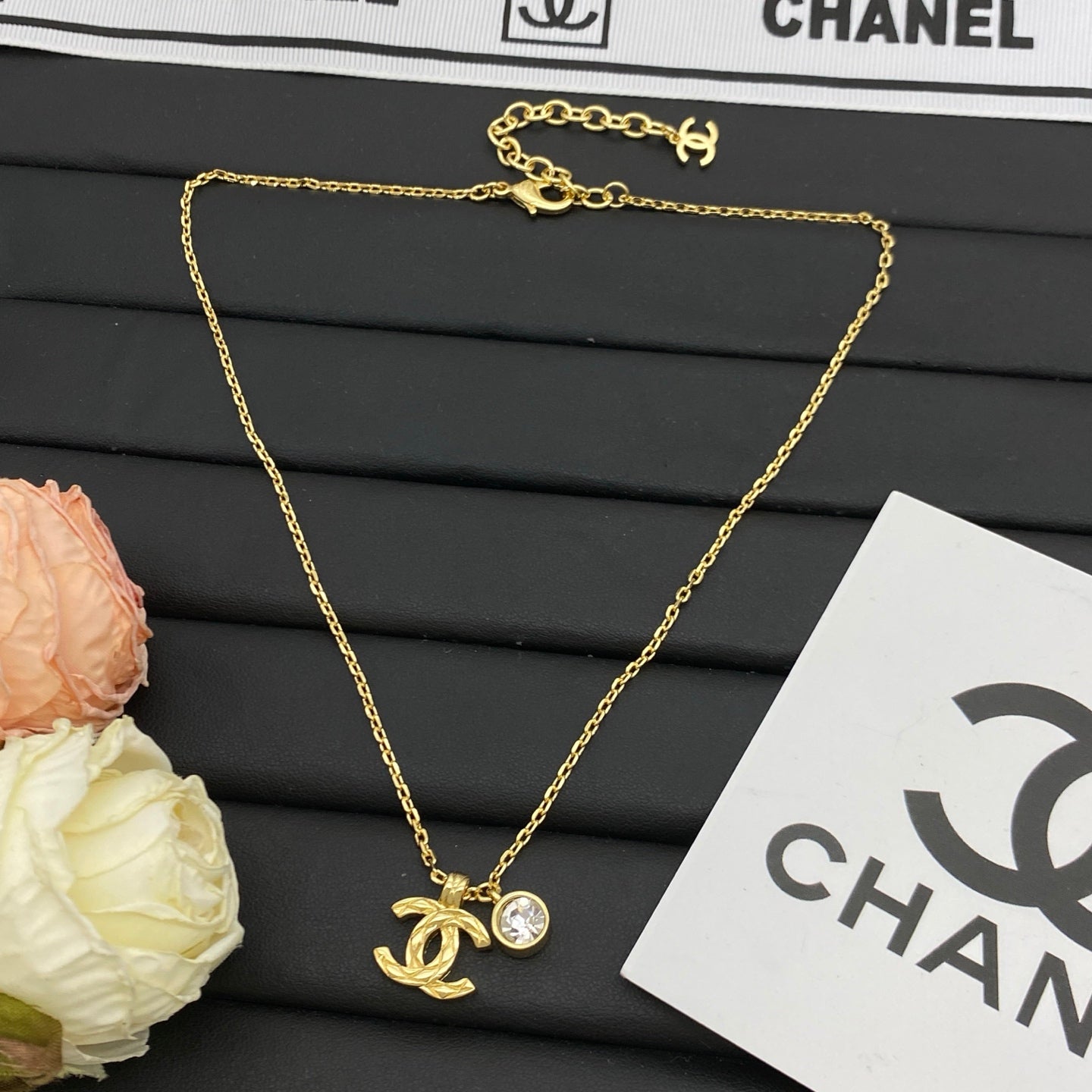 Gold Logo Charm Necklace & Earring Set