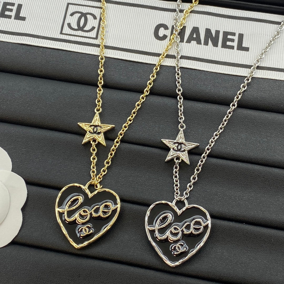 Hollow COCO Heart & CC Star Double Charm Pendant Necklace – Gold & Silver