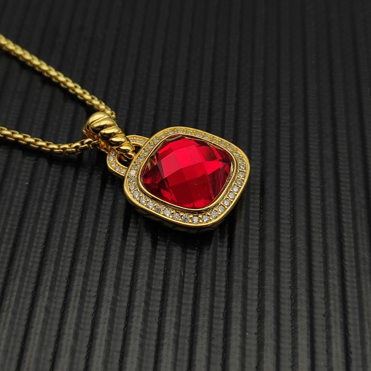 Colorful Crystal Square Pendant Necklace & Ring Set