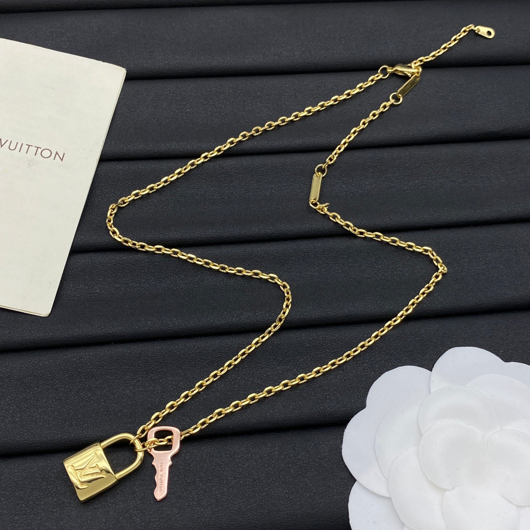 Mini Padlock & Key Double Charm Cable Chain Necklace