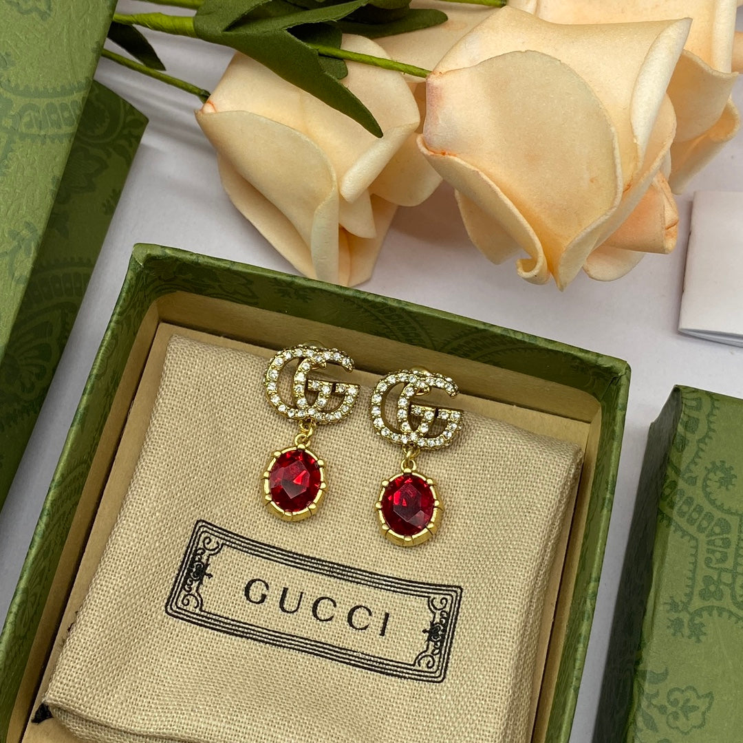 Crimson Crystal Pavé Logo Station Necklace & Bracelet Set with Drop Earrings