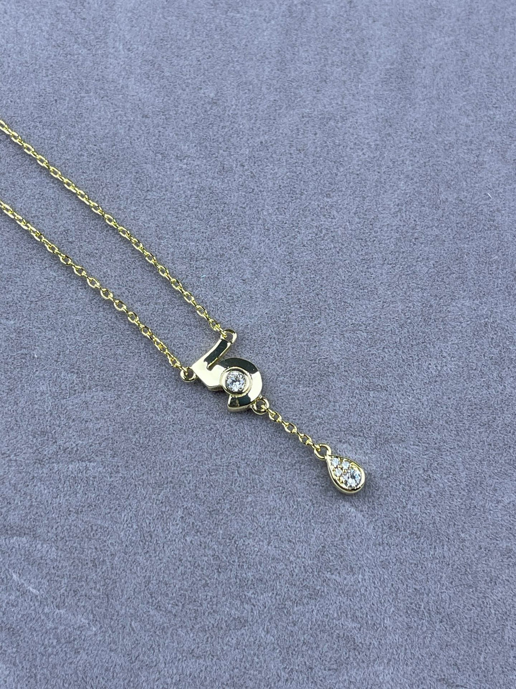 Numeric Charm Bezel Crystal Teardrop Tassel Necklace