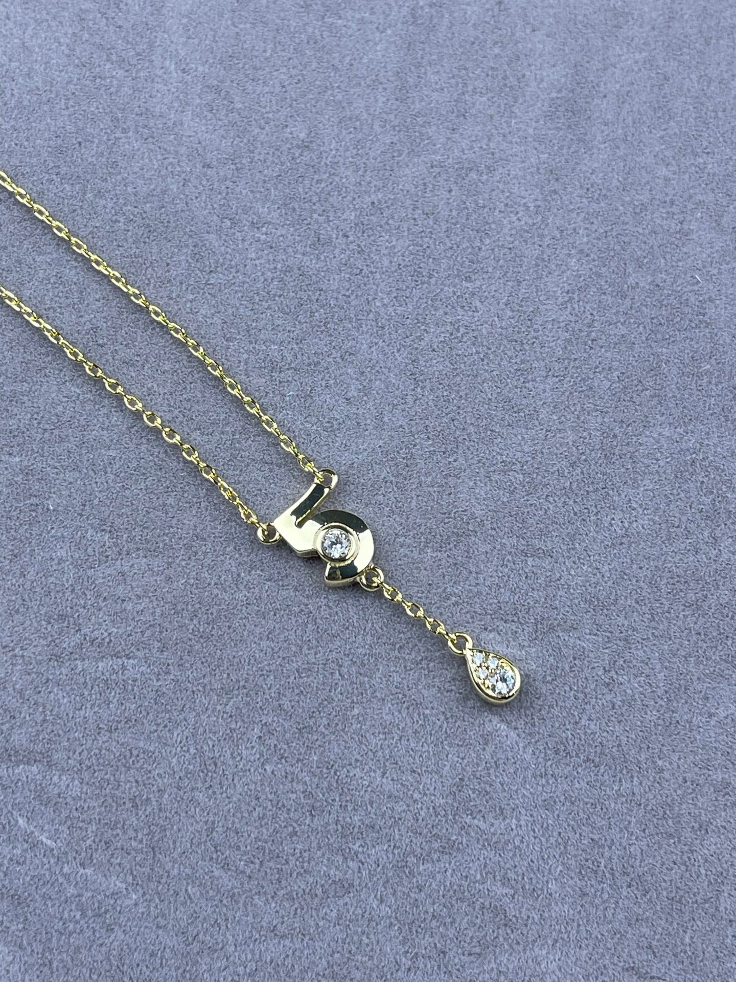 Numeric Charm Bezel Crystal Teardrop Tassel Necklace