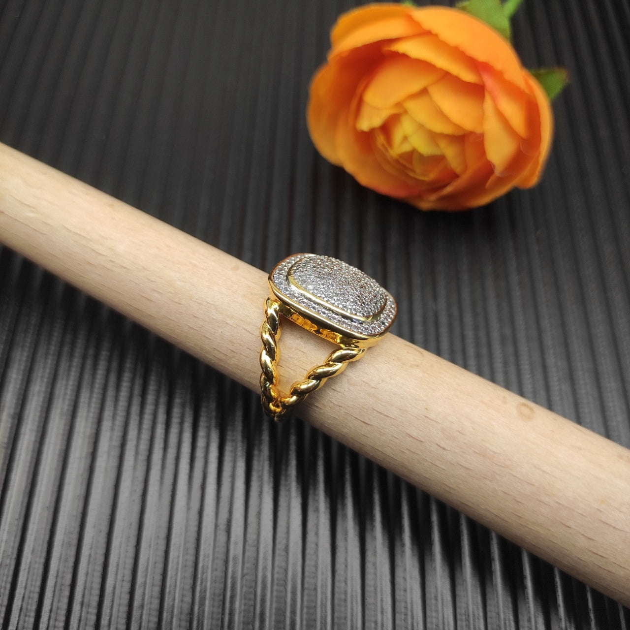 Colorful Crystal Square Pendant Necklace & Ring Set