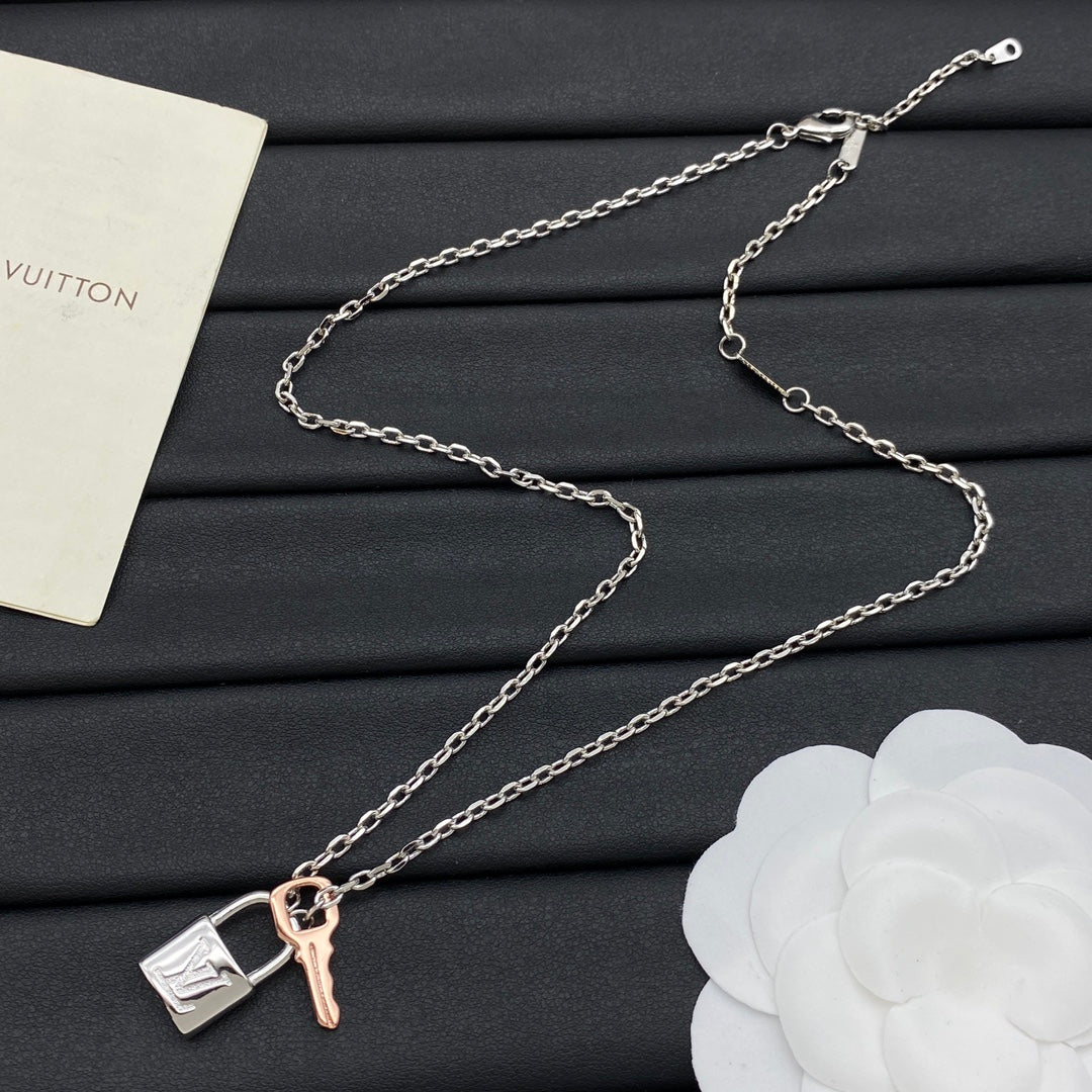 Mini Padlock & Key Double Charm Cable Chain Necklace