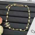 Long Pearl Beaded Crystal Charm Necklace