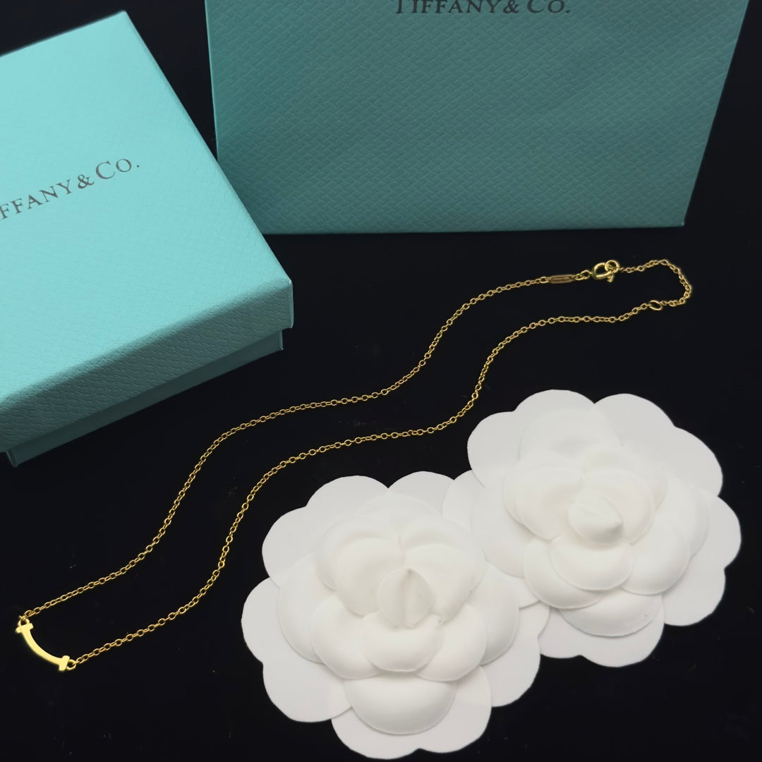 Polished Smile Curved Bar T-End Pendant Necklace – Gold, Silver & Rose Gold