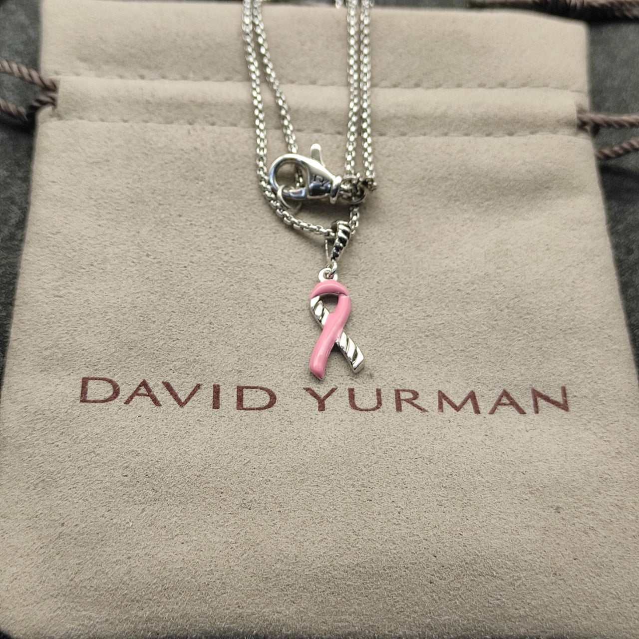 Crystal Pink Ribbon Charm Necklace