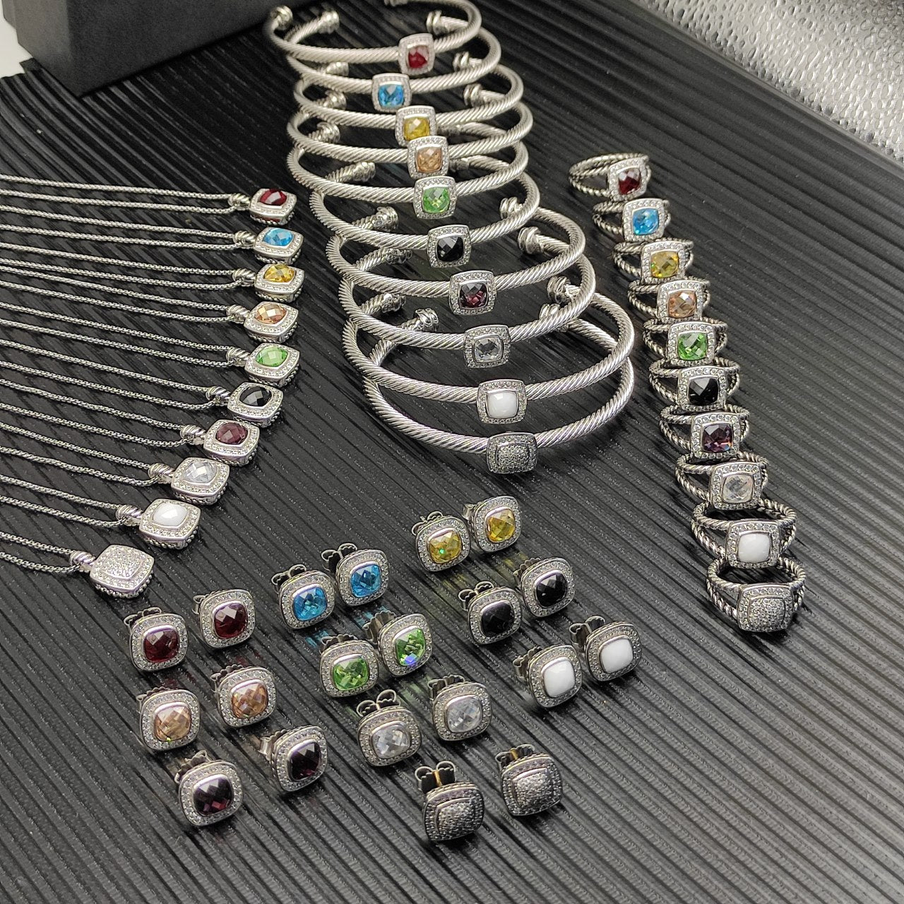 Multi-Color Cushion Stone Pavé Set