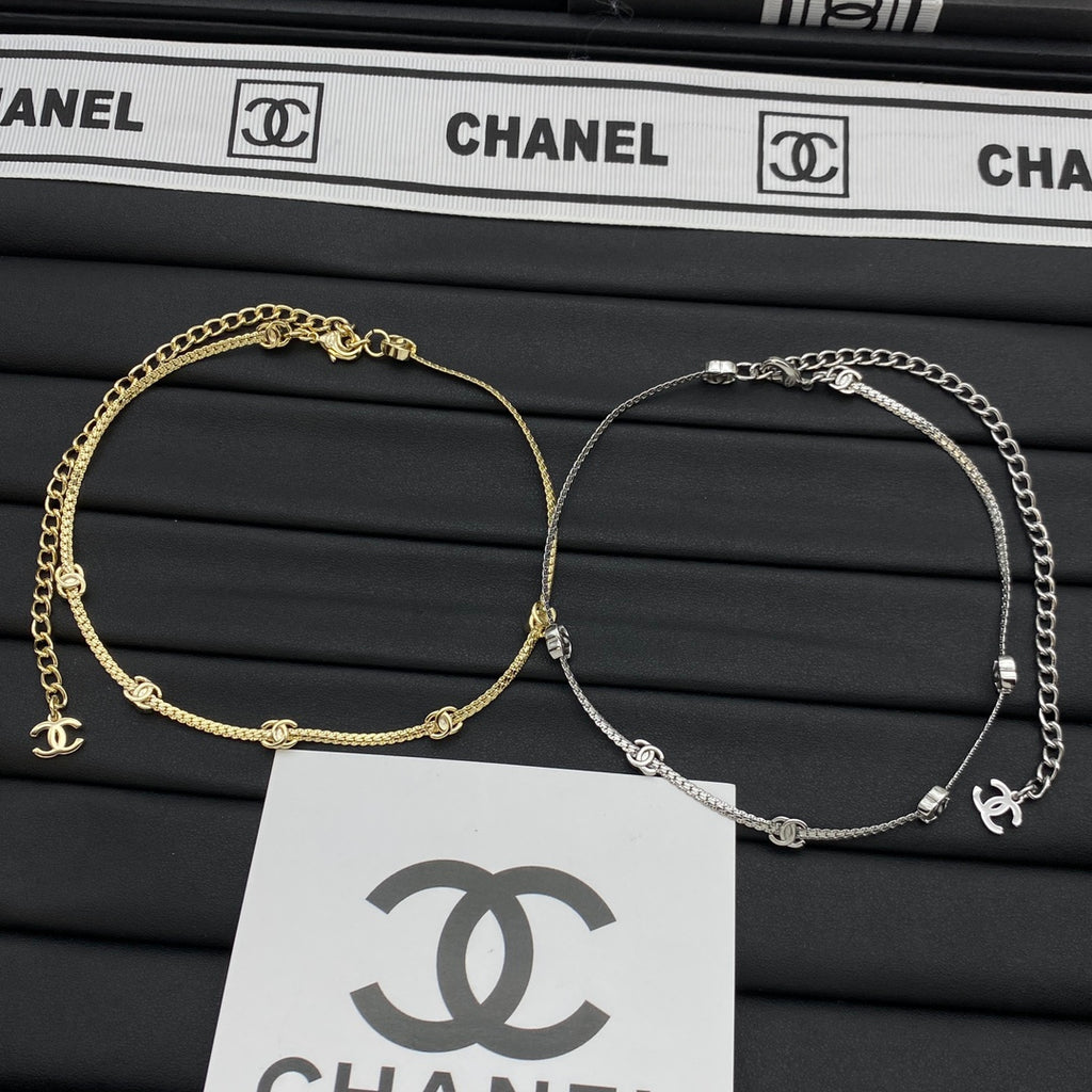 CC Ring Station Double-Layer Chain Choker Necklace – Gold & Silver