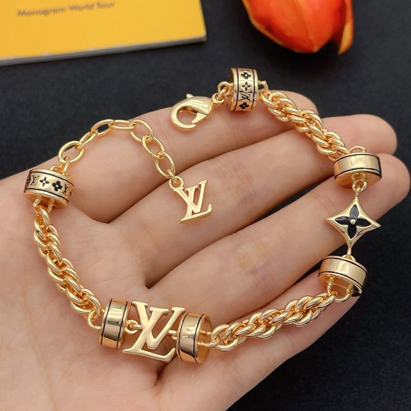 Rope Chain Logo Charm Necklace & Bracelet Set