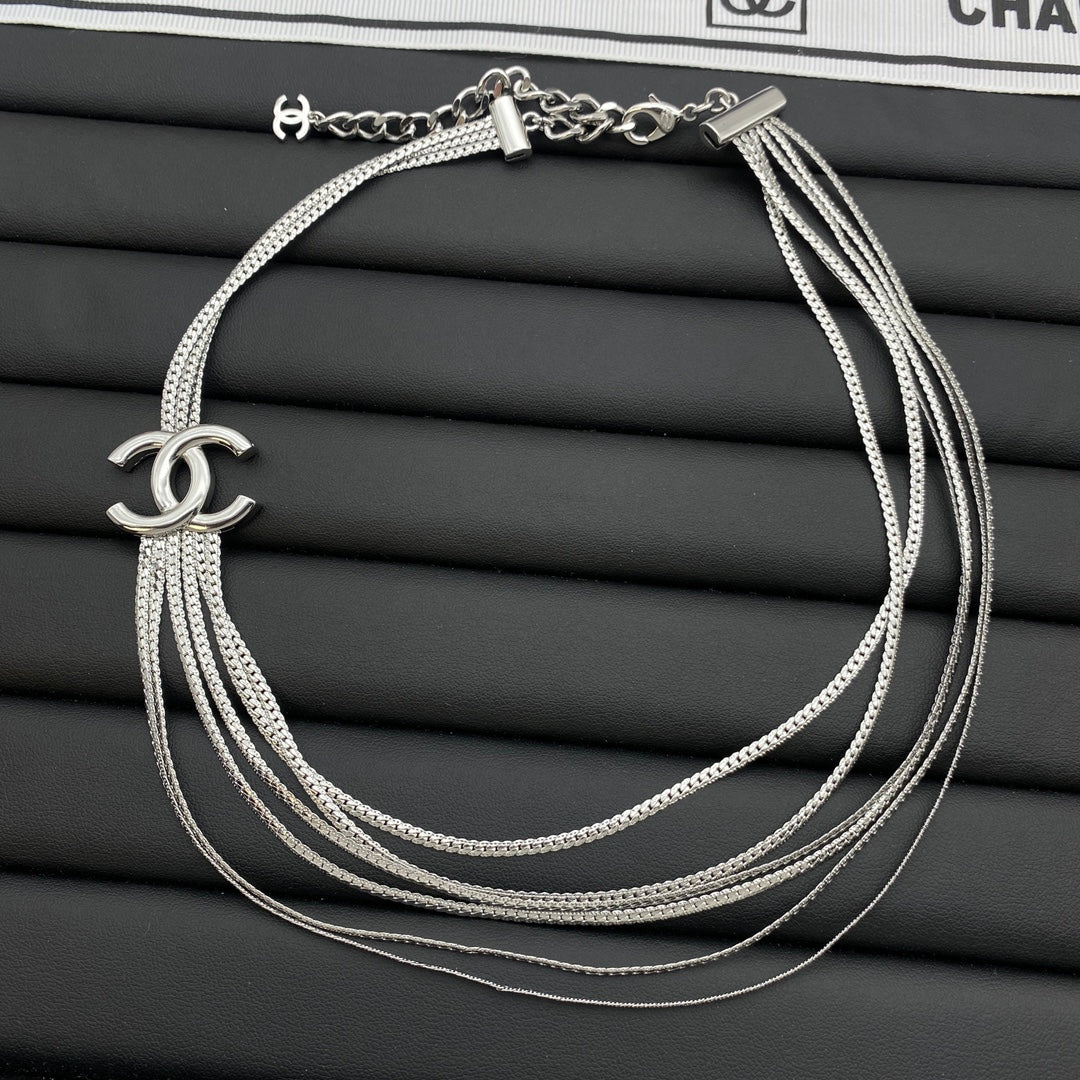 CC Logo Multi-Strand Snake Chain Choker Necklace
