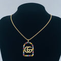 Rainbow Crystal Double Ring Square Pendant Jewelry Set