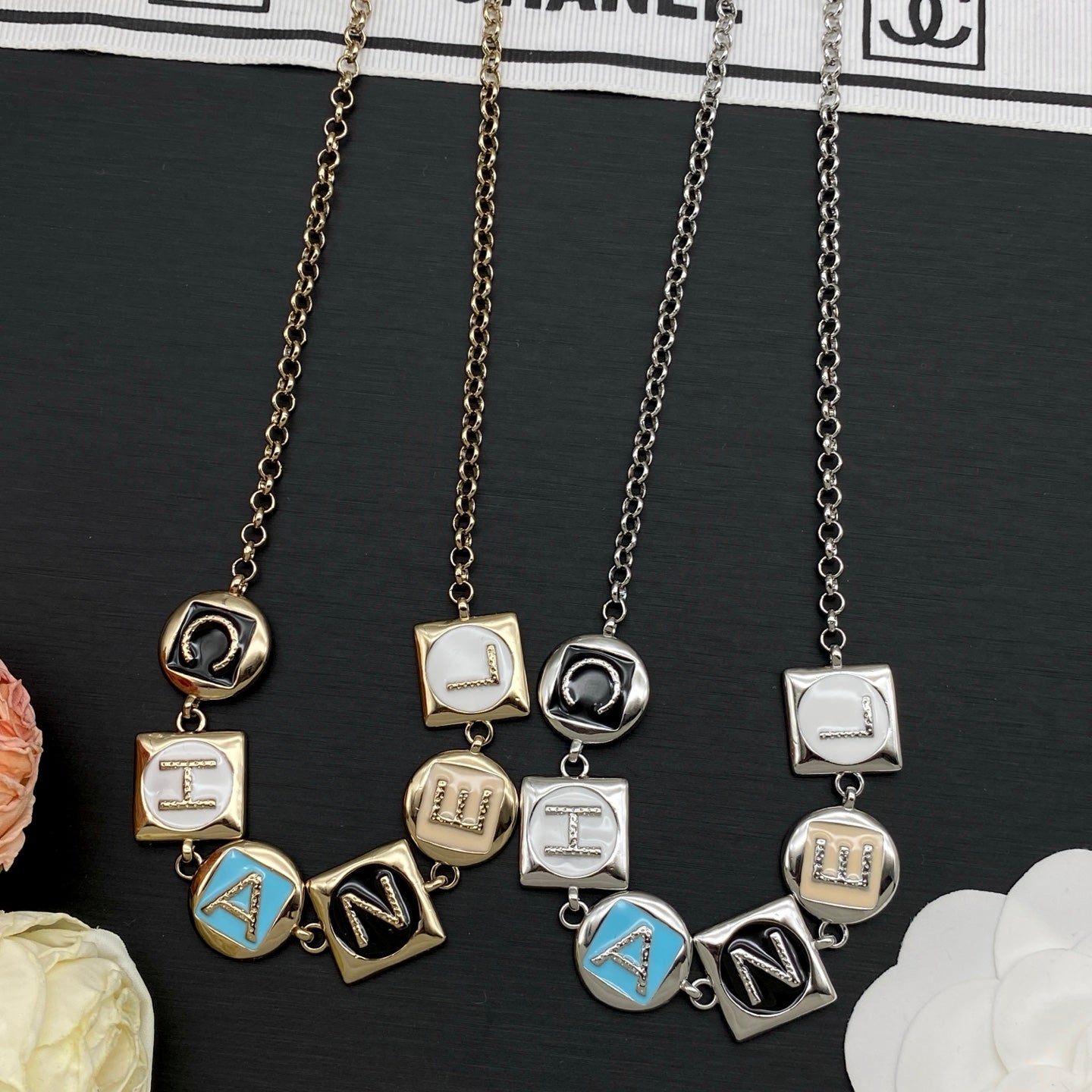 Letter Block Charm Necklace | Enamel & Crystal | Gold & Silver Tone