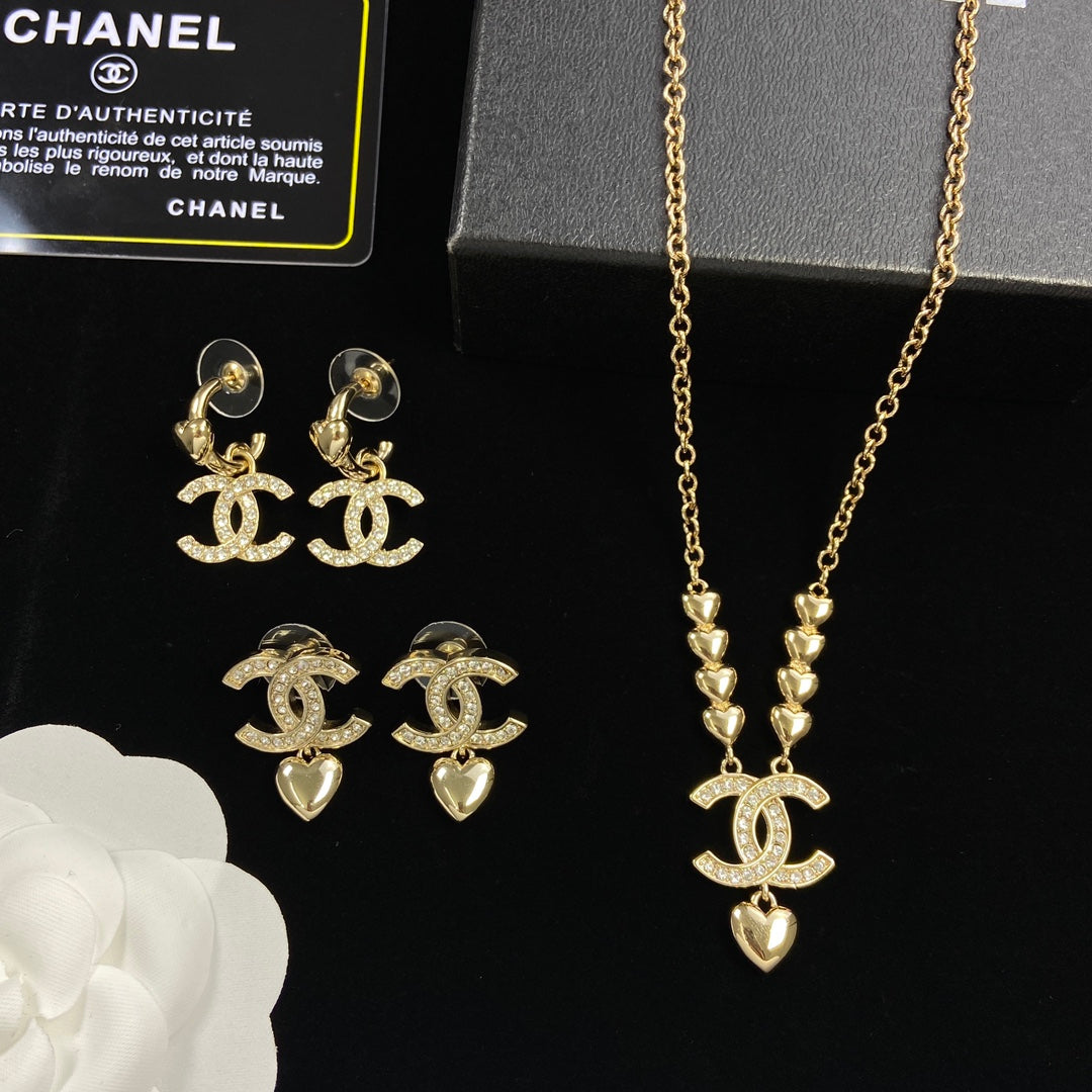 Crystal Arch Charm & Heart Drop Jewelry Set