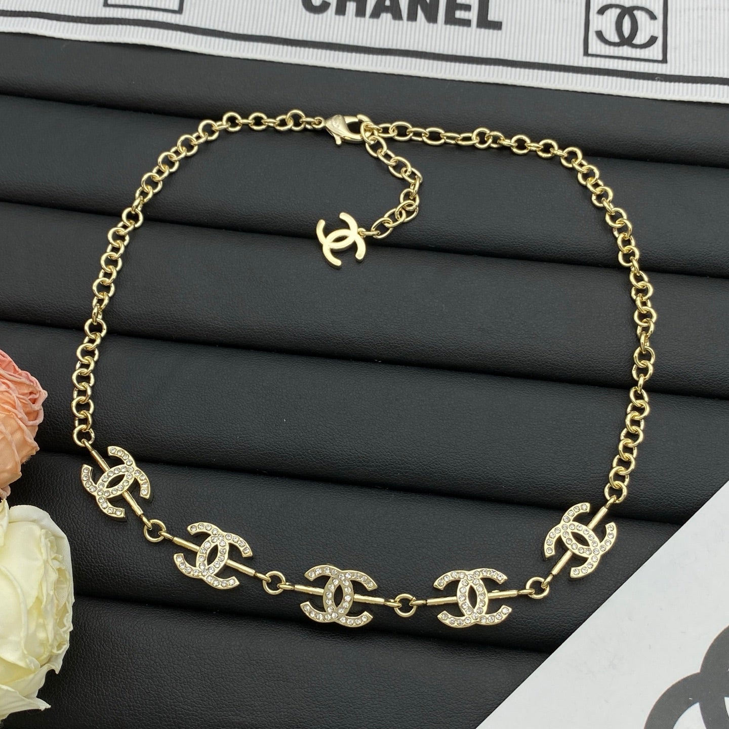 Multi CC Crystal Charm Chain Necklace & Bracelet Set