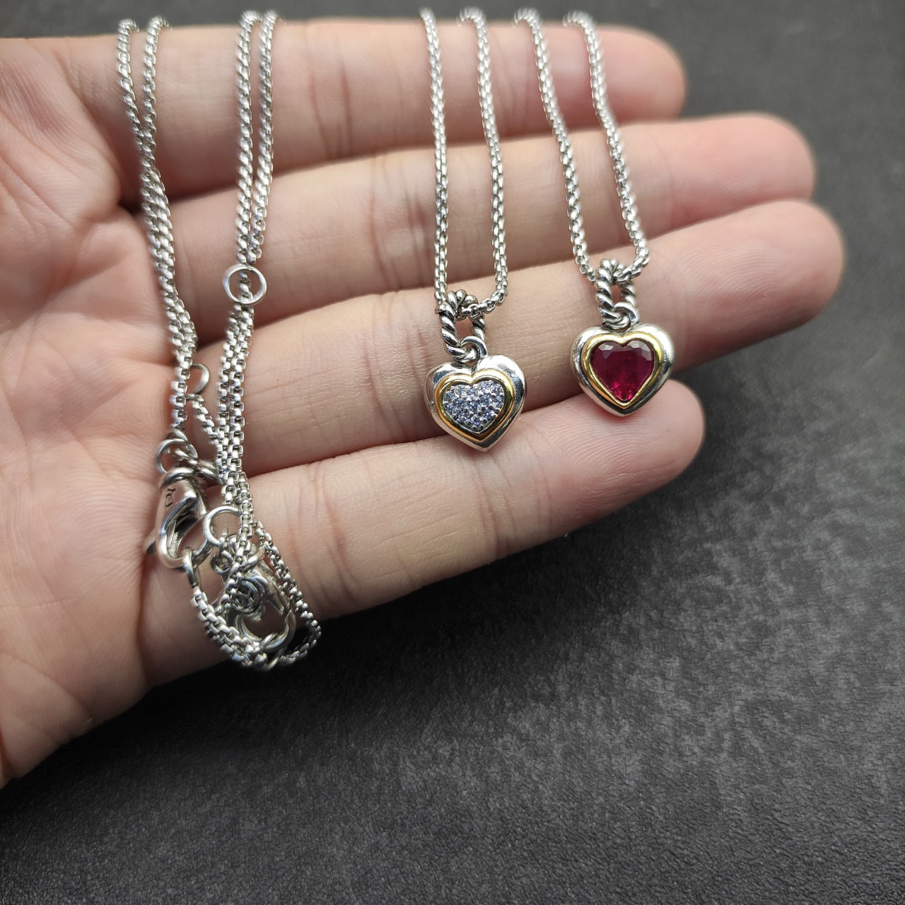 Pavé & Ruby Heart Charm Necklace