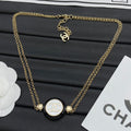 Black & White CC Round Disc Double Chain Necklace & Bracelet Set