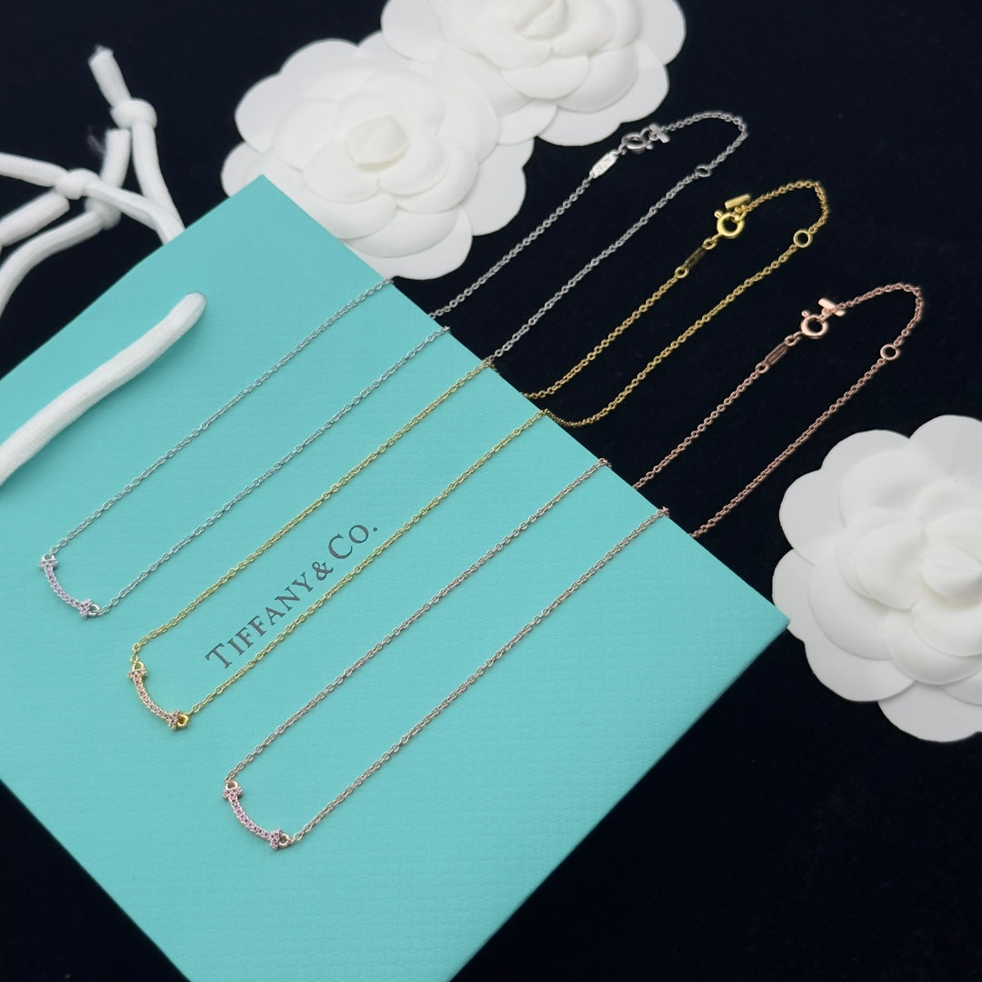 Dainty Mini Crystal Letter Station Delicate Chain Necklace – Silver, Gold & Rose Gold