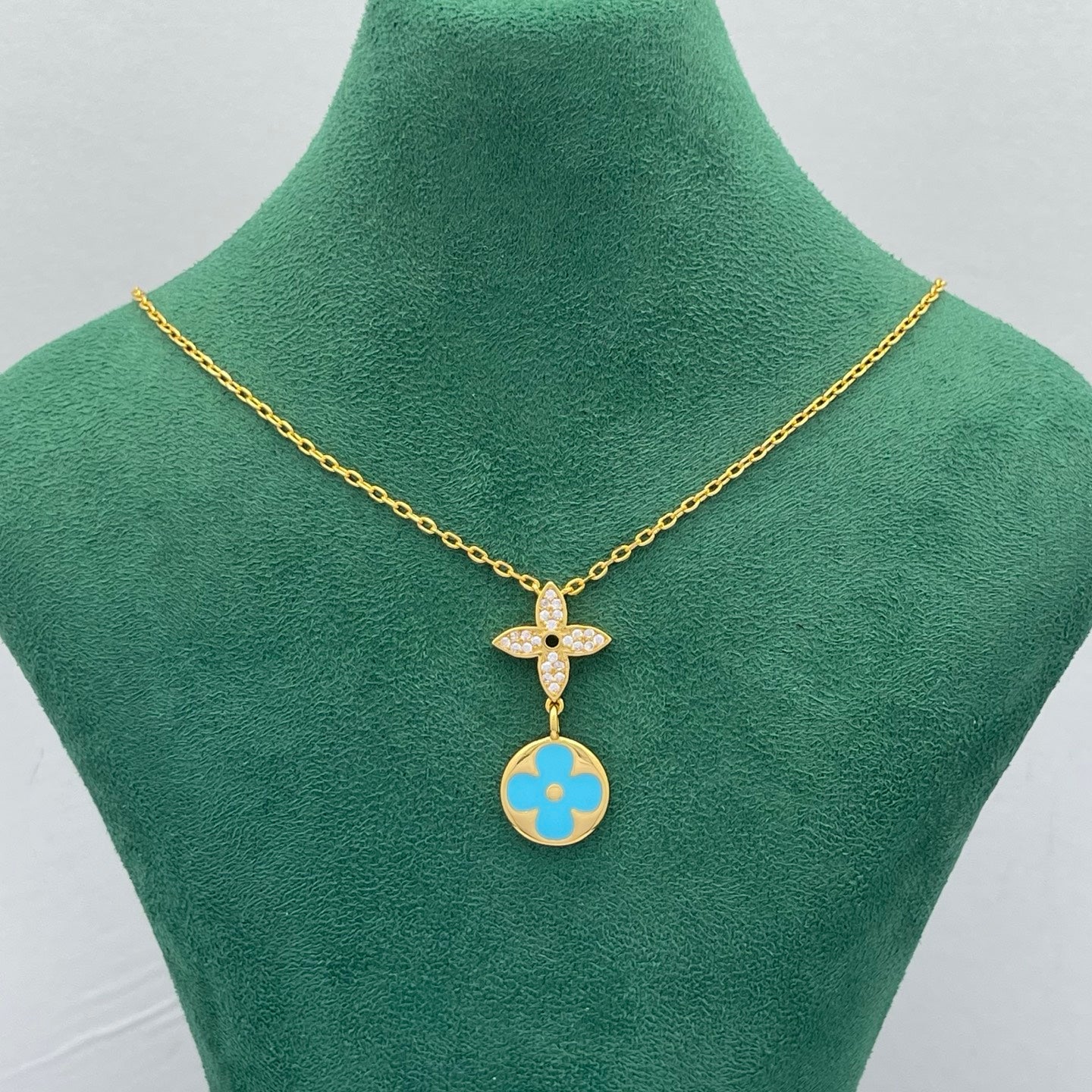Pavé Star & Enamel Floral Double Drop Necklace
