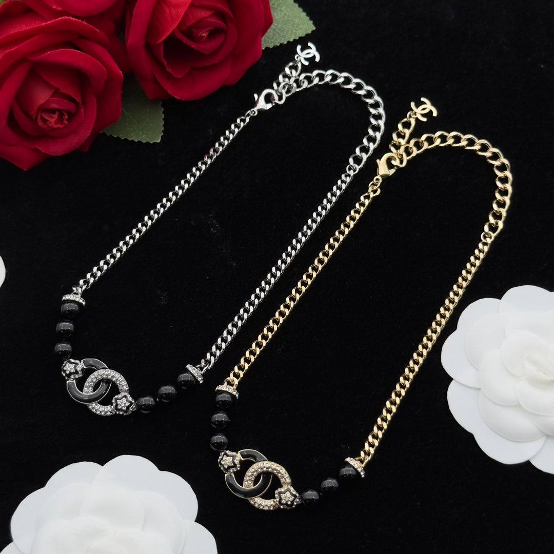 Dual-Tone Crystal Beaded Curb Chain Necklace