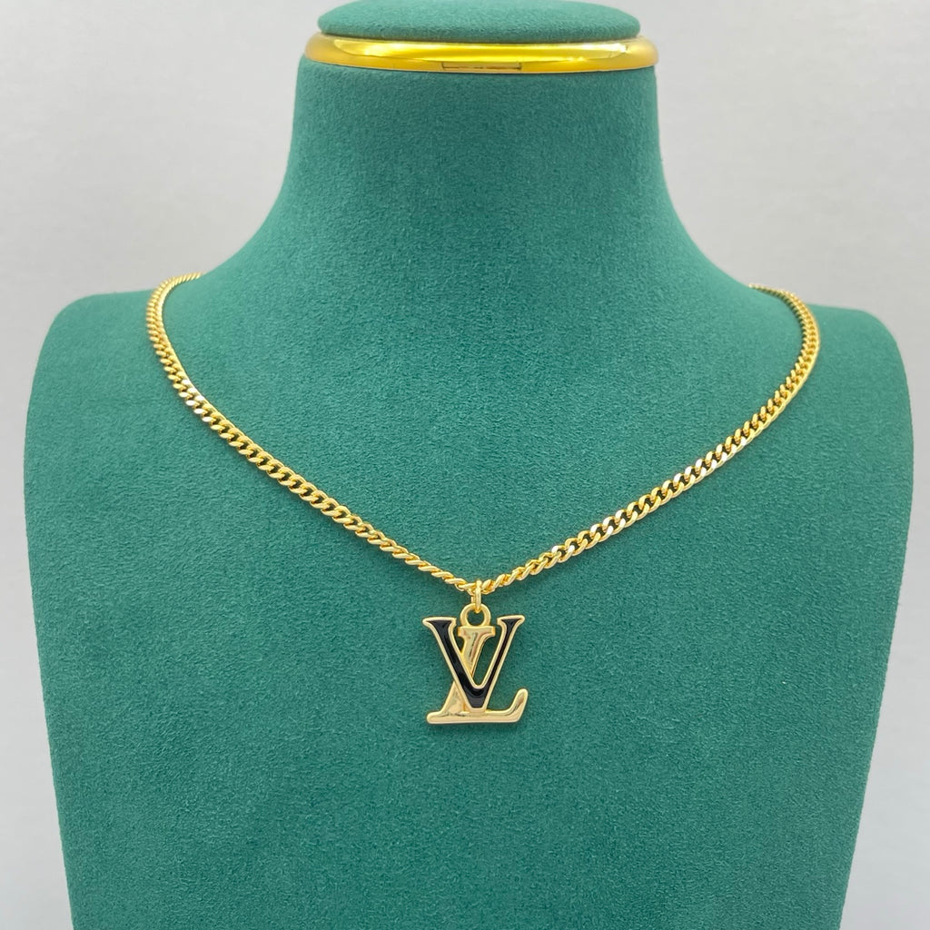 Monogram Letter Pendant Cuban Chain Necklace