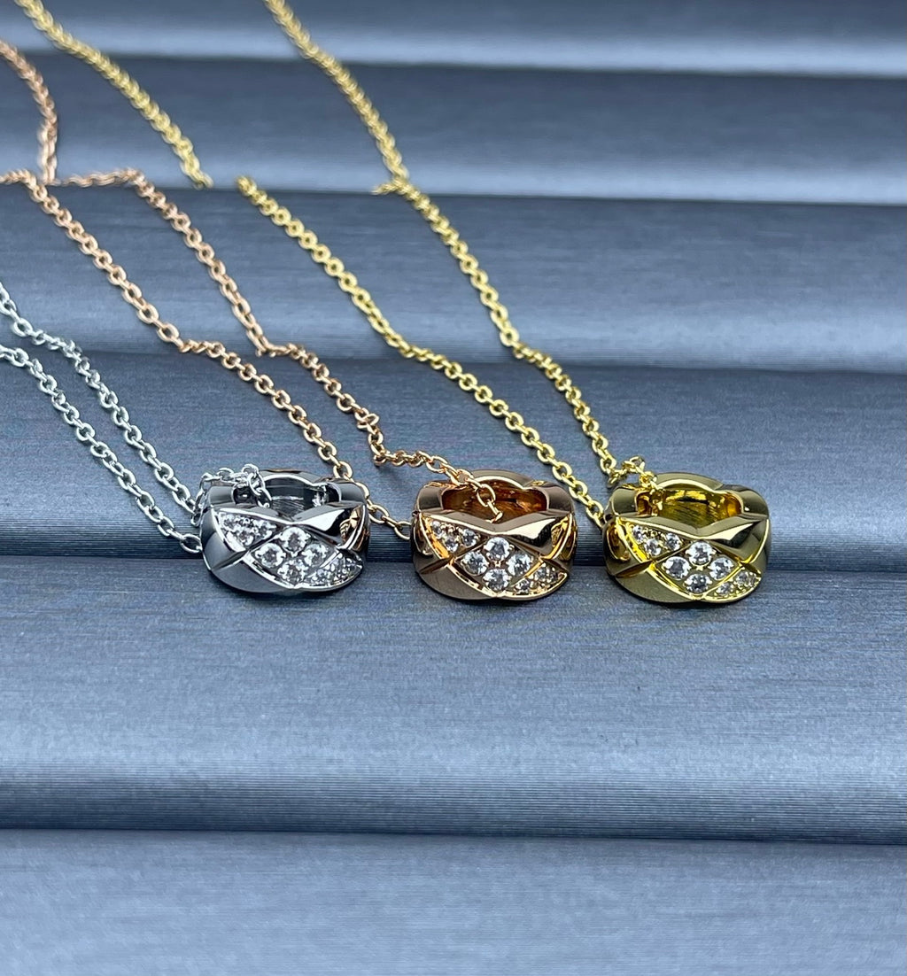 Quilted Heart Crystal Pavé Pendant Necklace