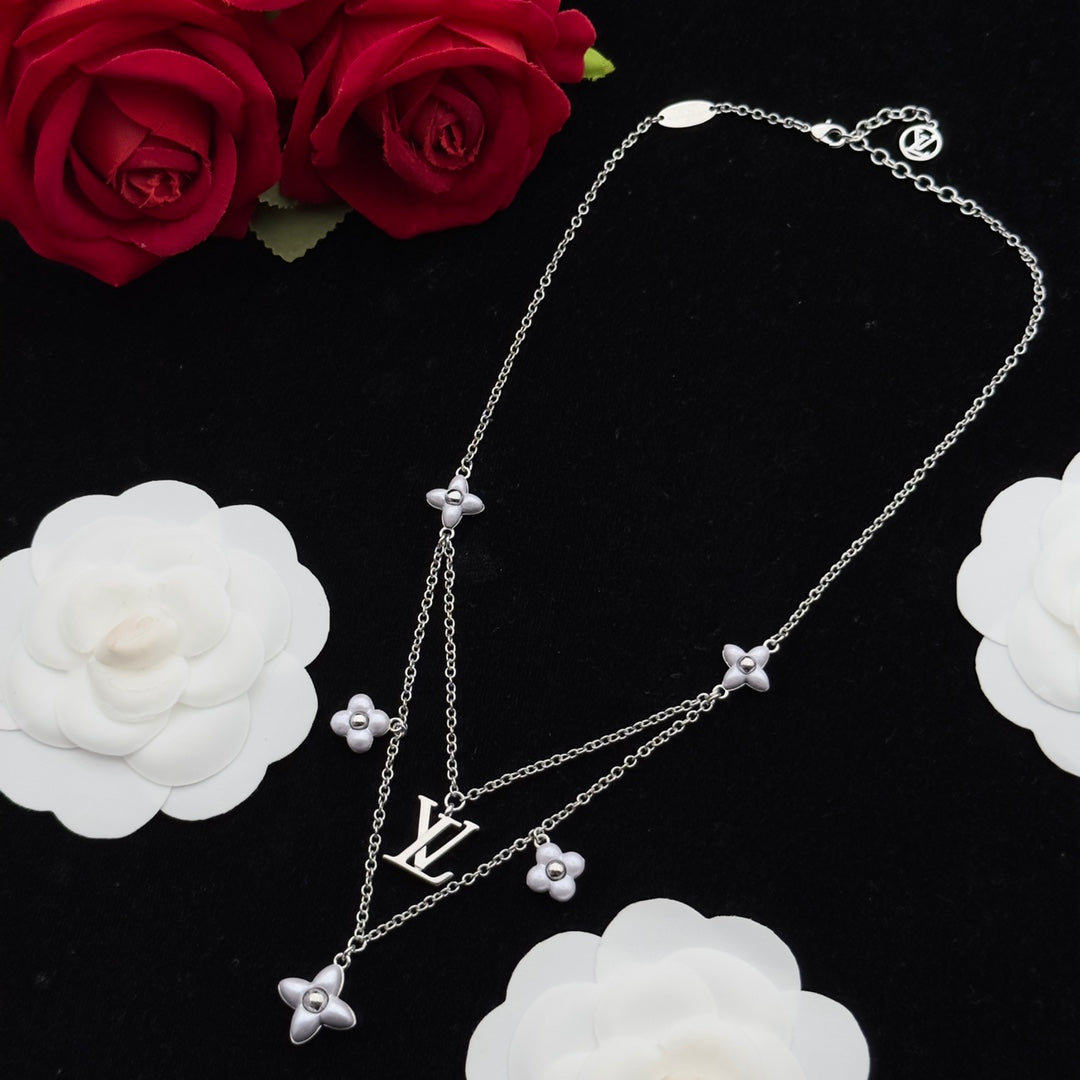 White Ceramic Flower & Logo Charm 3-Piece Set