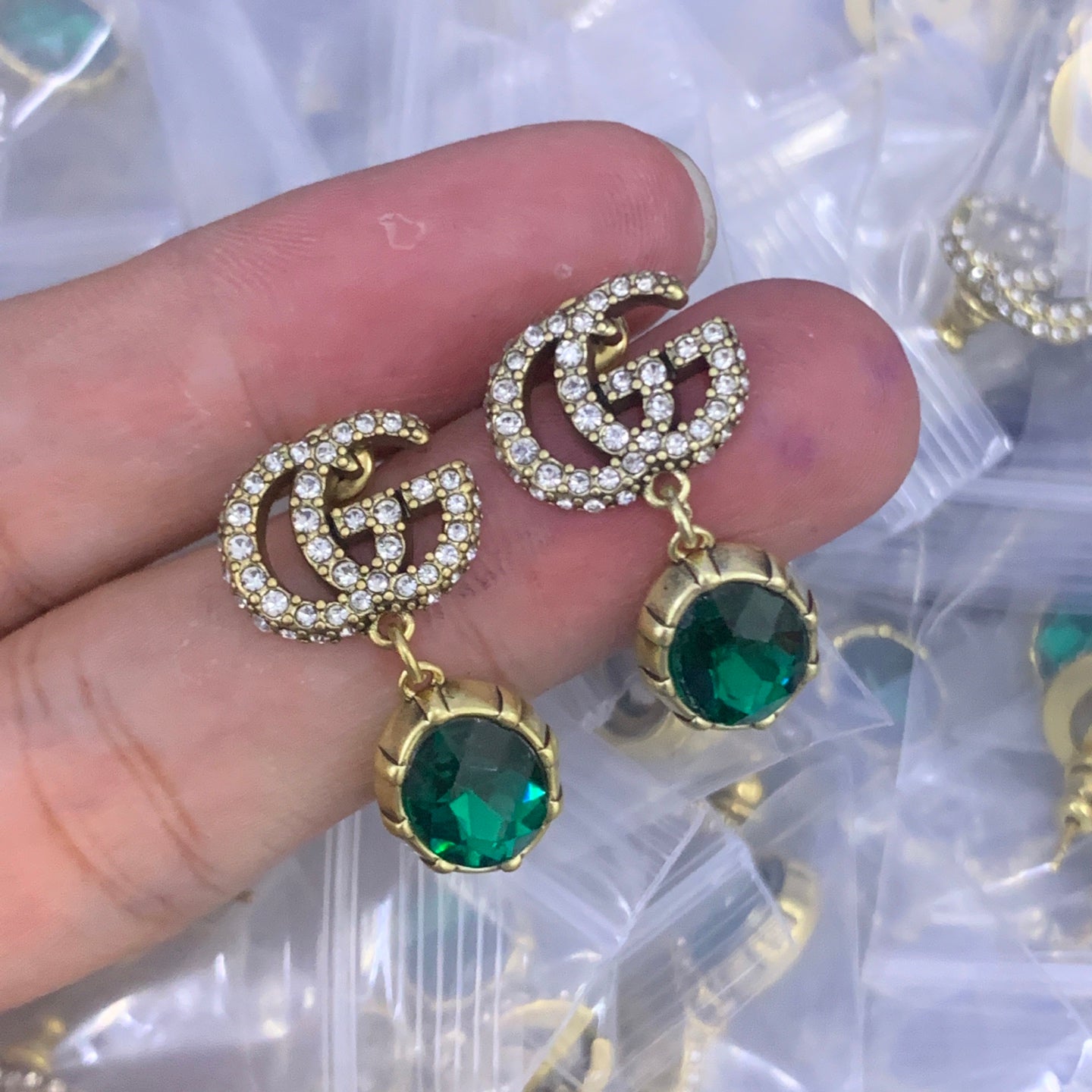 Crimson Crystal Pavé Logo Station Necklace & Bracelet Set with Drop Earrings