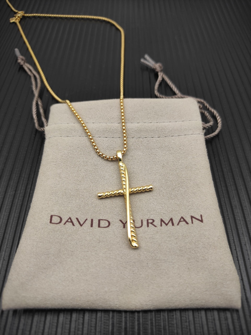 Twisted Cable Slim Cross Pendant Necklace