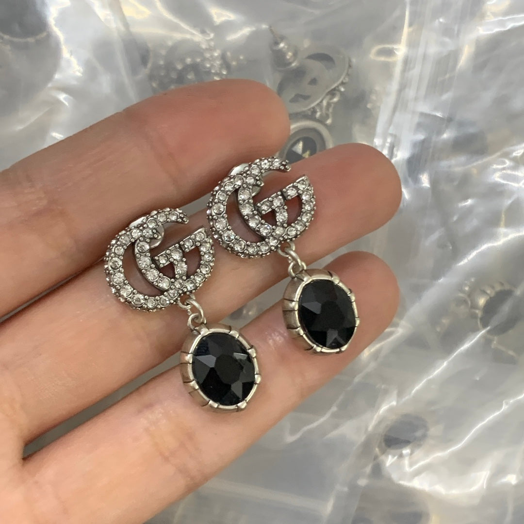 Crimson Crystal Pavé Logo Station Necklace & Bracelet Set with Drop Earrings