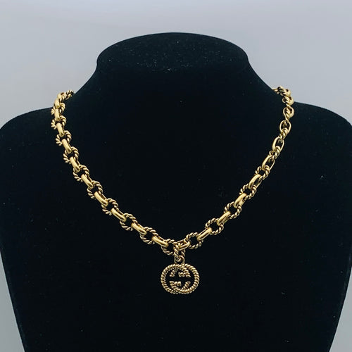Chunky Braided Chain Logo Pendant Set