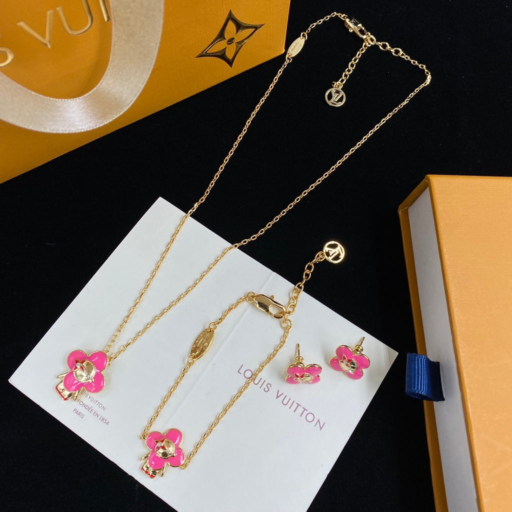 Sweet Pink Enamel Clover Blossom Charm Set