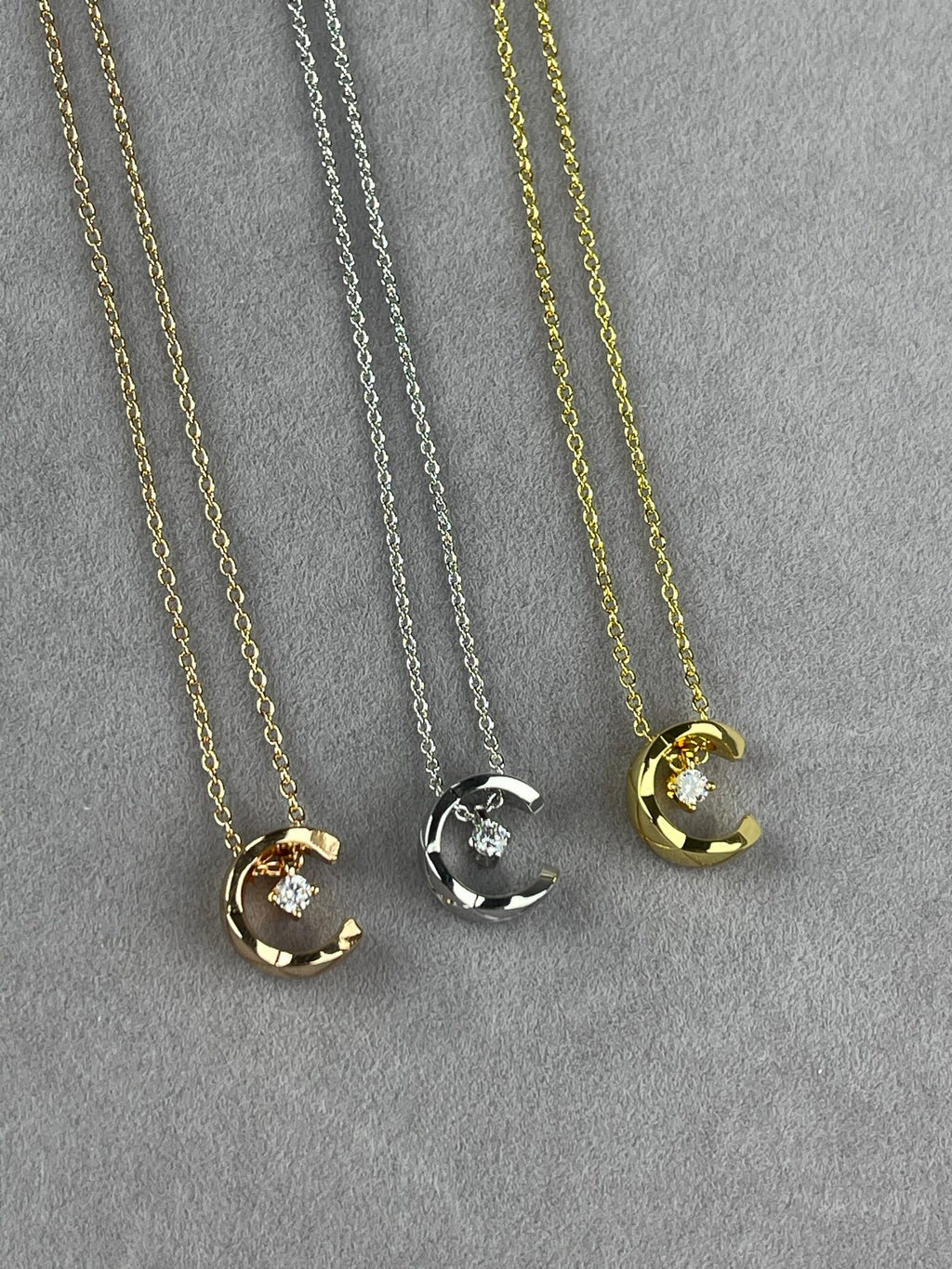 Crescent Moon Single Crystal Pendant Necklace