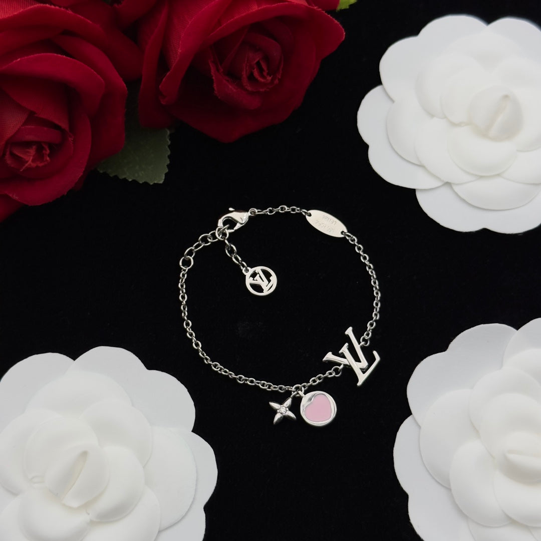 Pink Enamel Circle & Star Crystal Charm 4-Piece Set