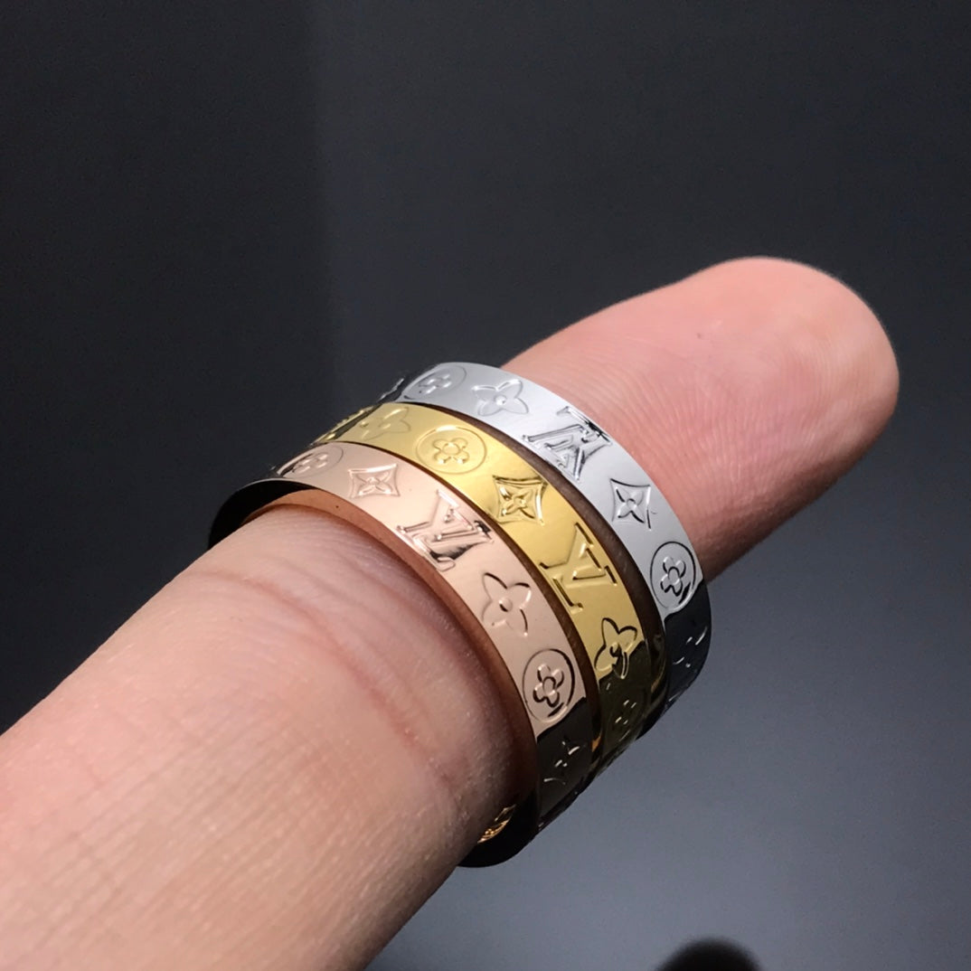 Narrow Steel Ring with Floral Pattern
