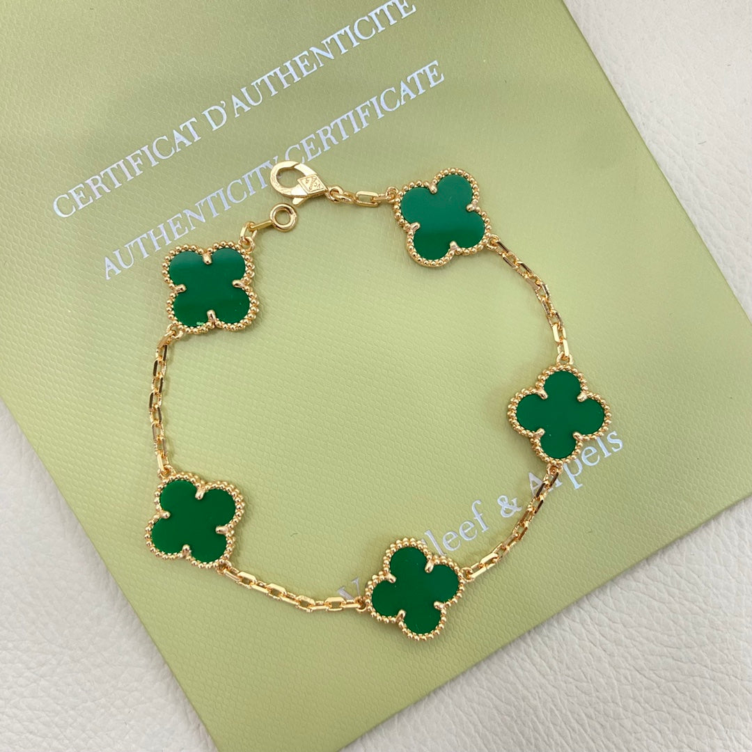 New Green Four-Leaf Clover Five-Flower Bracelet