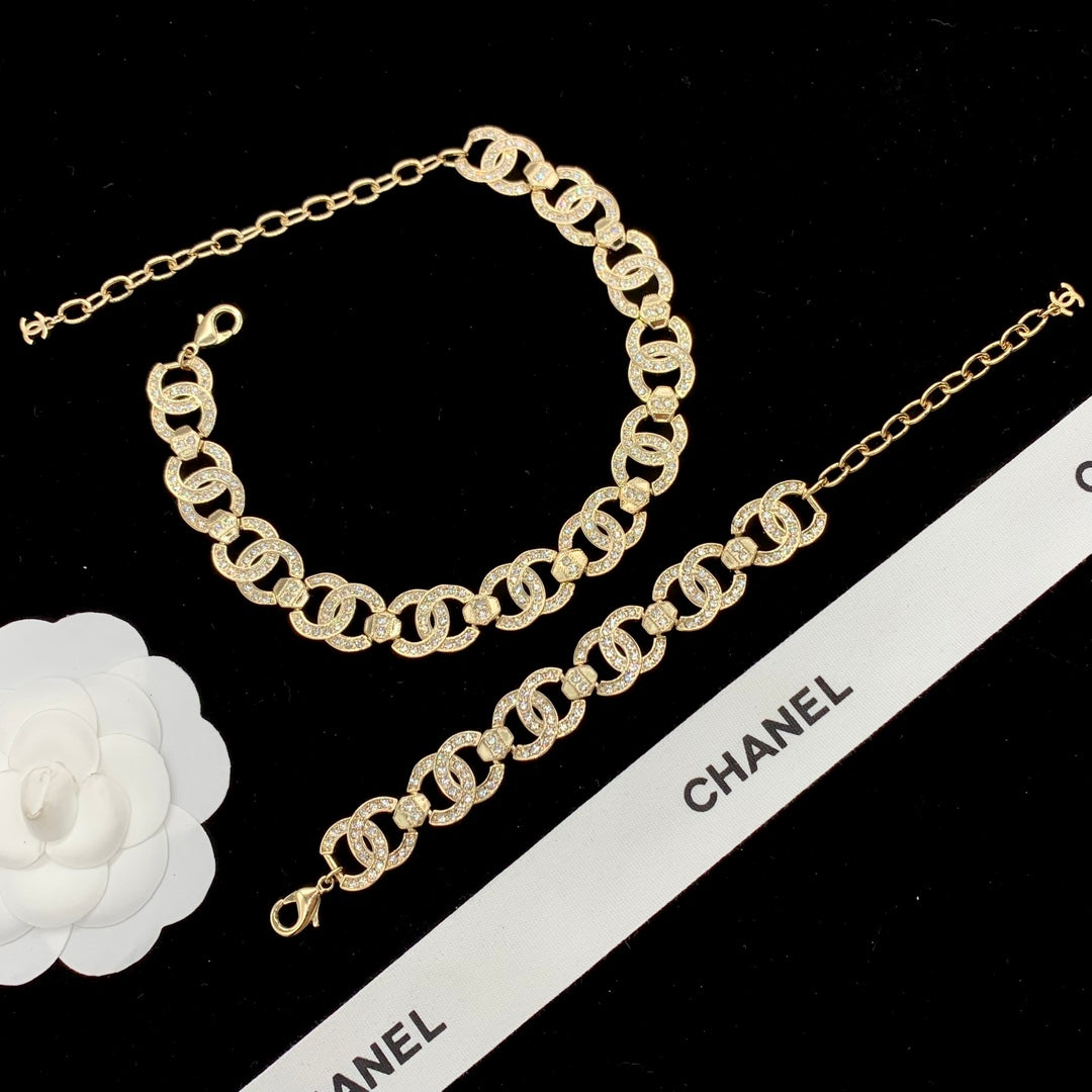 Crystal Interlocking Circle Chain Jewelry Set