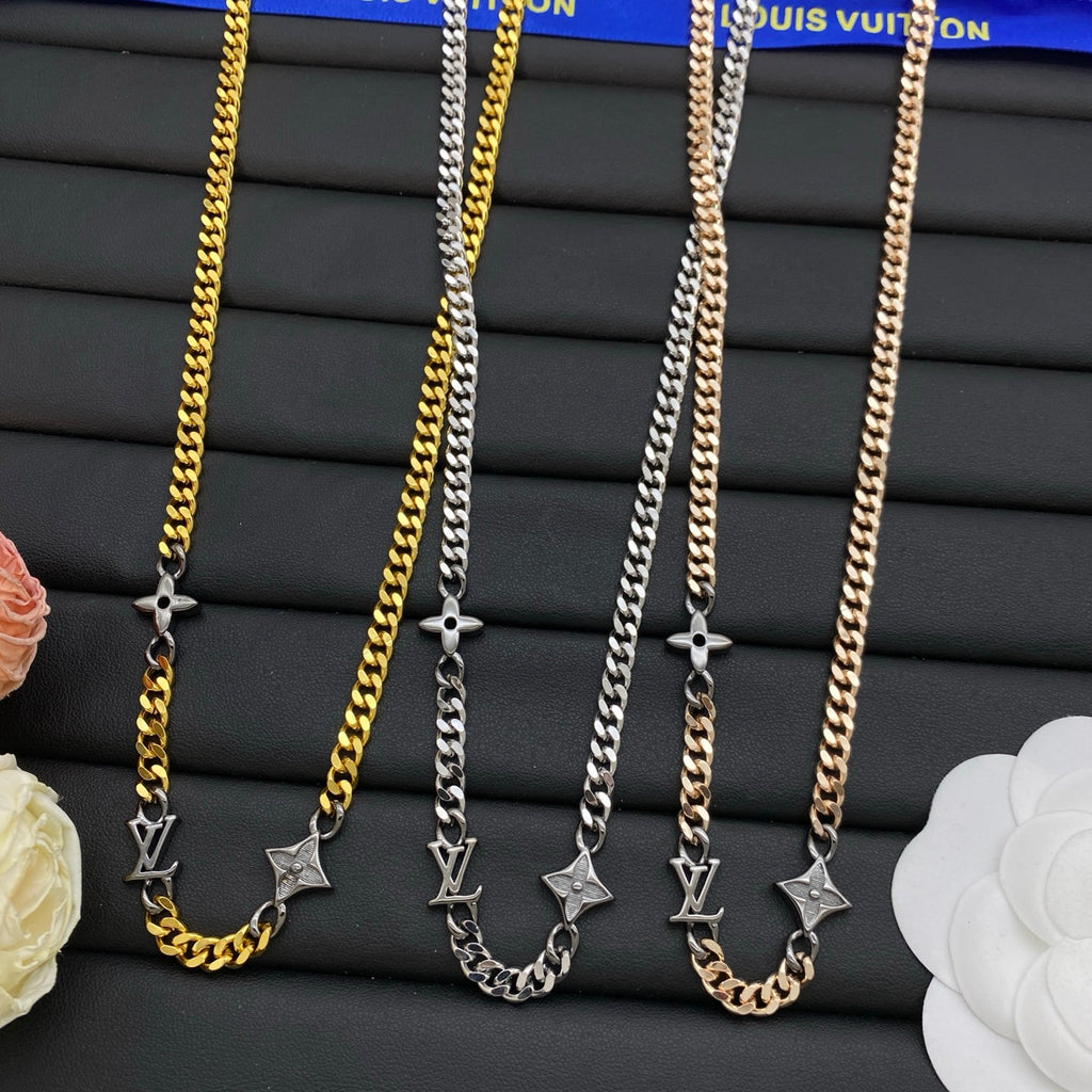 Letter & Star Charm Cuban Link Chain Necklace
