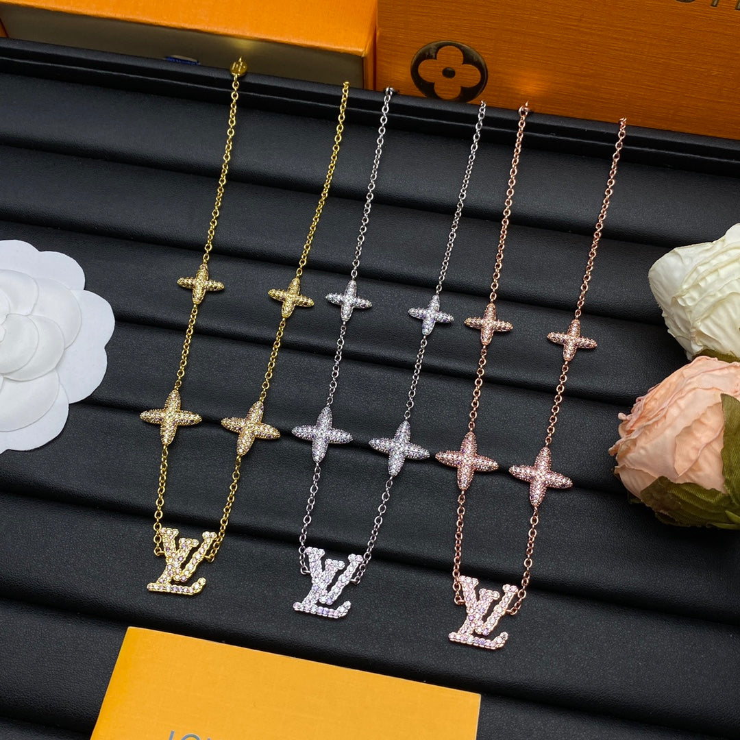Pavé Four-Point Star Multi-Station Cable Chain Necklace